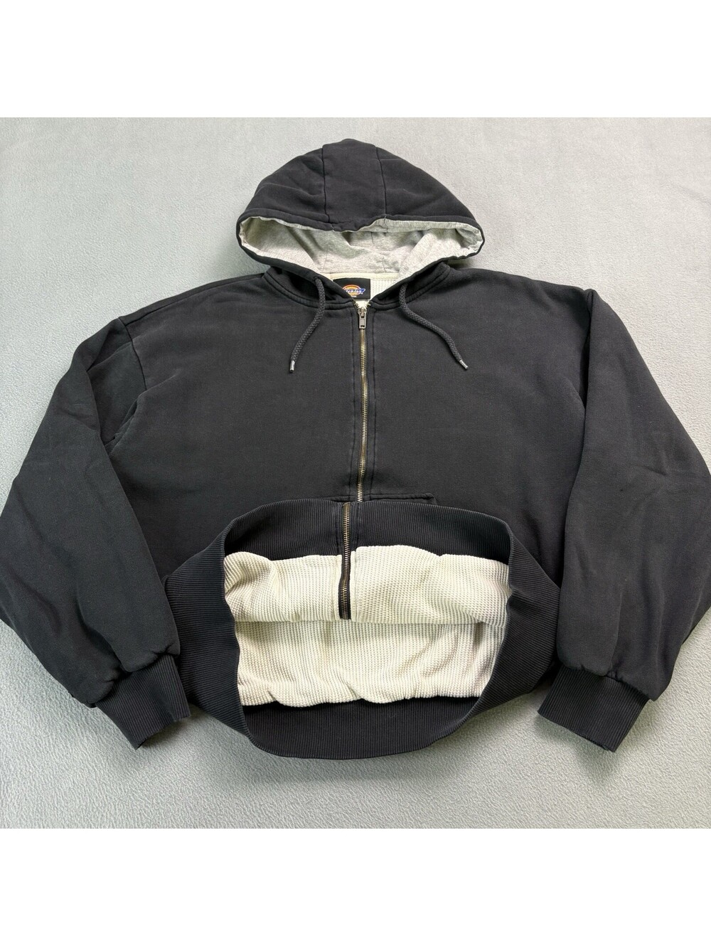 Vintage 90s Dickies Thermal Lined Full Zip Hoodie Size Large Black